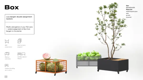 GREORA BOX — Caja Expositora para Frutas y Verduras | 820 mm