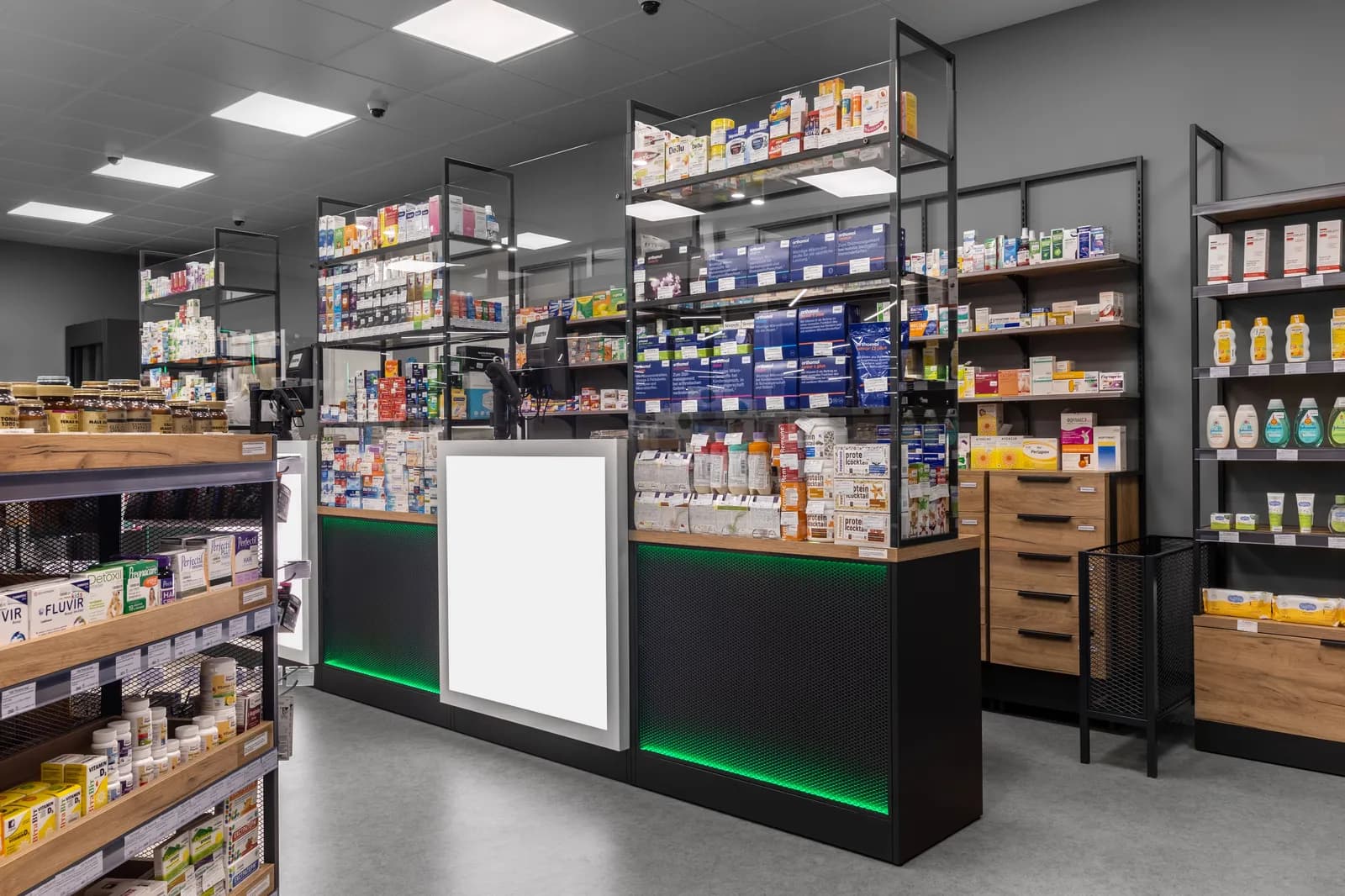 Zona de cajas para farmacia y retail especializado