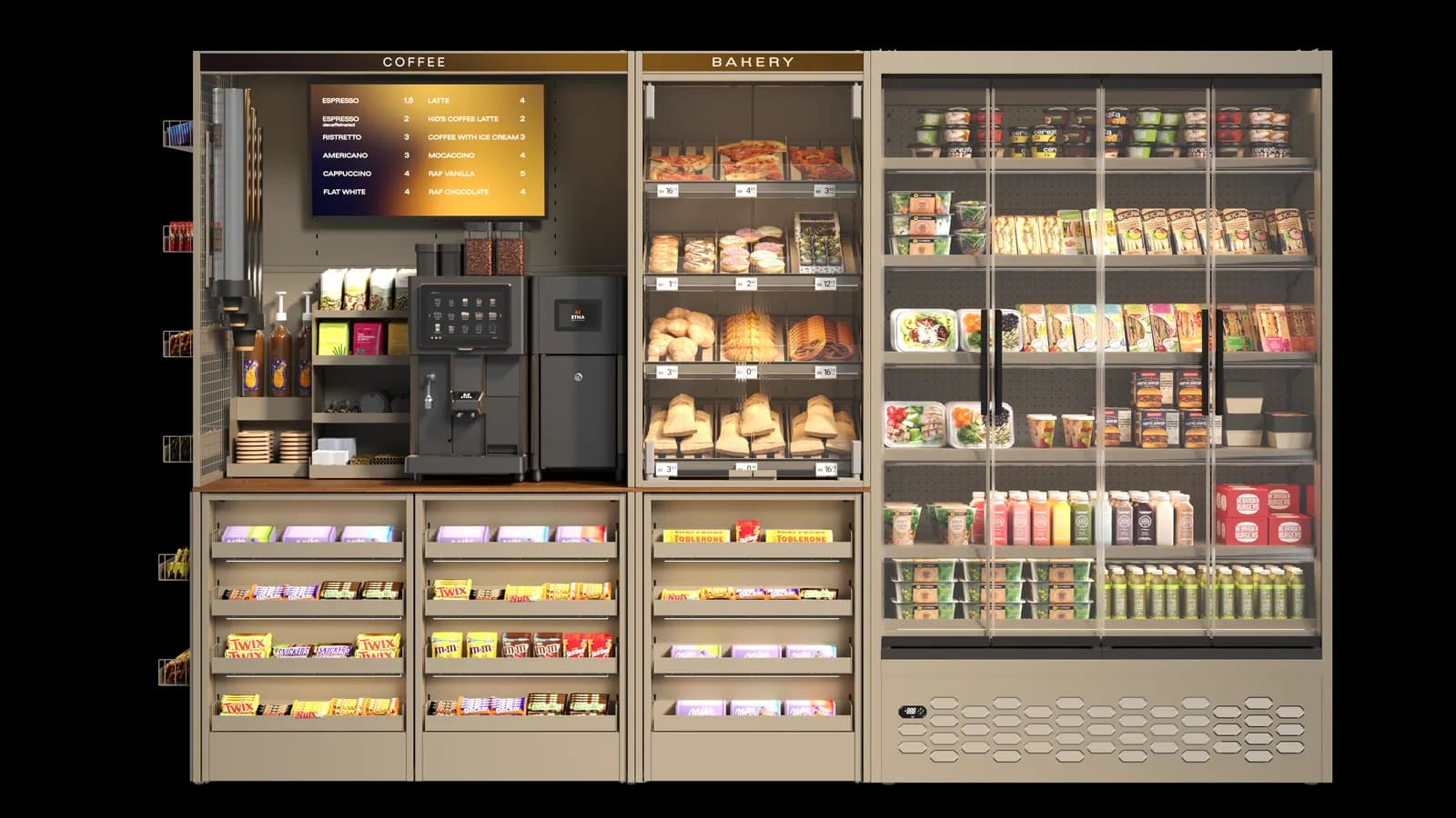Sistema modular de máquinas de vending de café para retail